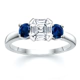 1.00 CT ASSCHER DIAMOND W ROUND BLUE SAPPHIRE RING 18K