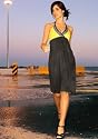 Marken-Babydoll-Kleid grau-gelb Damen-Kleid Gelb