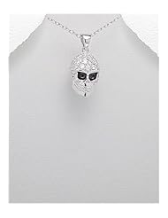Skull Colored Enamel Pendant Necklace In 92.5 Sterling Silver