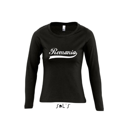 Romania Oldschool Rumänien LÄNDERSHIRT EM / WM FAN Trikot – Damen Langarm Longsleeve T-Shirt S-XL , Deep black – weiß , L