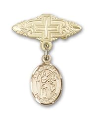 14K Gold Baby Badge with St. Sebastian Charm and Badge Pin with Cross