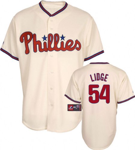 MLB Men's Philadelphia Phillies Brad Lidge Ivory Alternate Short Sleeve 6 Button Synthetic Replica Baseball Jersey Spring 2012  (Ivory, Large)
