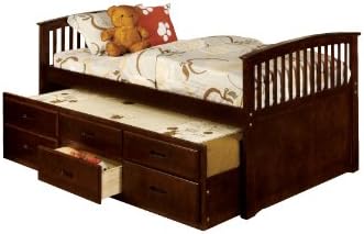 Furniture of America Giordani Mission Style Full Platform Bed with Twin Trundle and 3 Drawers, Dark Walnut Finish