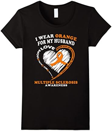 Women's Multiple Sclerosis Shirt - I Wear Orange For My Husband Medium Black