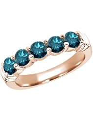 1.35 Ct Round Blue SI1/SI2 Diamond 18K Rose Gold Ring