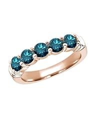 1.35 Ct Round Blue SI1/SI2 Diamond 14K Rose Gold Ring