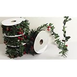 Berwick Decorative Holly Garland Trim, Includes 4 Spools of Holly Trim, 12 Total Yards, Green & Red Holly