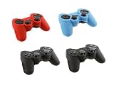 4in1 Combo Set Black x 2, Blue, Red Soft Silicone Skin Protector Cover Case Combo for Sony Playstaion PS3 Controller
