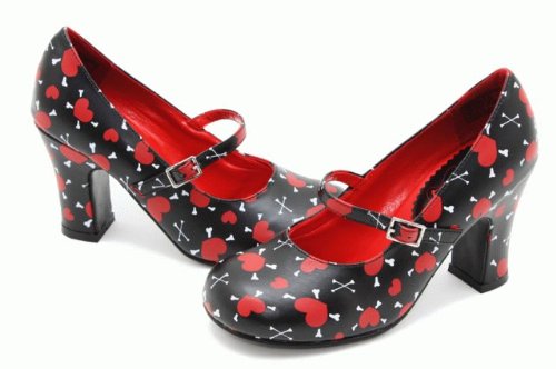 T.U.K ハート×骨柄 ストラップ付きパンプス[CODE:0116117] BLK/RED US6