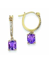 1.5 Carat 14K Gold Diamond and Amethyst Dangle Hoop Earrings
