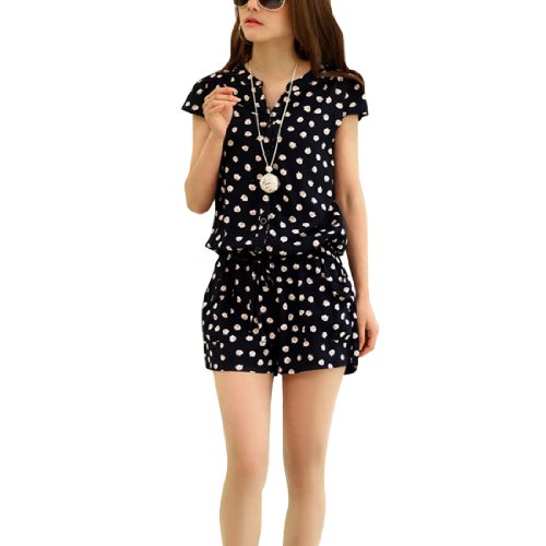 Allegra K Women's Split Neck Cap Sleeve Cartoon Pattern Waist Romper