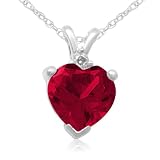 10k White Gold Heart-Shaped Created Ruby with Diamonds Heart Pendant, 18