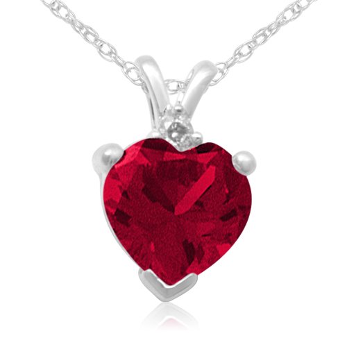 10k White Gold Heart-Shaped Created Ruby with Diamonds Heart Pendant, 18