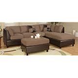 3pcs Sectional Sofa Set with Ottoman in Saddle Finish