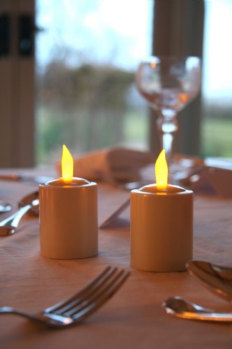 Set of 2 Battery Pearl Plated Votive Candles Amber Flicker