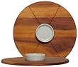 Wood Round Pita Dip Tray 12" x 3.5" With 3"D Ceramic Bowl Set of 2