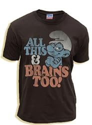 Junk Food The Smurfs All This and Brains Too Black Wash Adult T-Shirt Tee