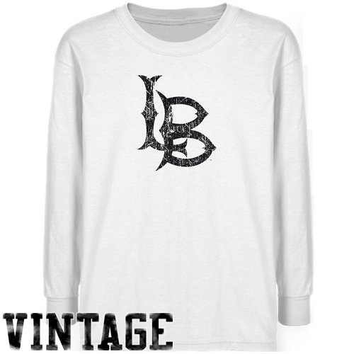 Long Beach State 49ers Youth White Distressed Logo Vintage T-shirt (X-Large)