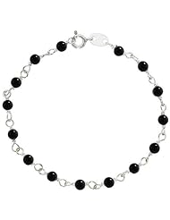 Sterling Silver, 3/16" (4 mm) wrapped Natural Black Onyx Bead Necklace, size 20"