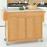 Bamboo Kitchen Cart with Stainless Steel Top in Natural Finish