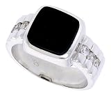 Sterling Silver Gents' Ring w/ a Square-shaped Black Onyx & 6 Tiny Cubic Zirconia Stones, 1/2 (12mm) wide