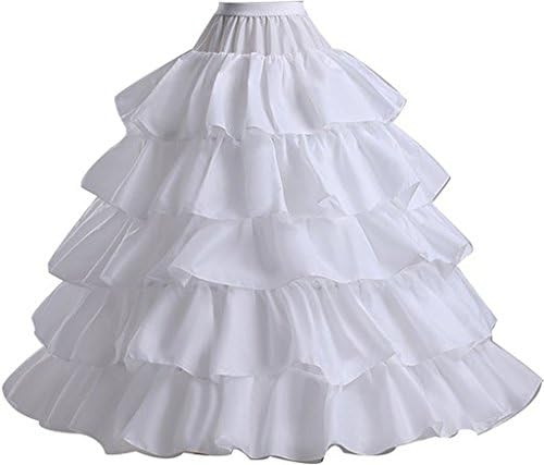 Dqfs 4 Bone Full Hoop 5 Tired Bridal Crinoline Petticoat Skirt Slip Ruffles White Free Size