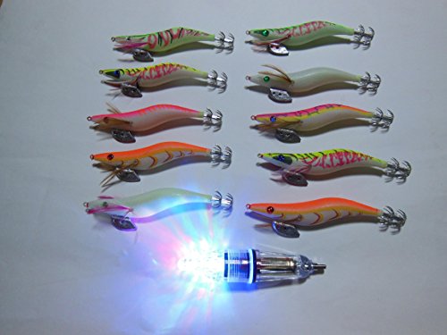 イカ 爆釣 エギ 蓄光機能付 10本セット & 集魚ライト 高輝度多彩色LEDライト イカ釣り エギング 餌木 3.5号 エギが収納できるハンドルケース付 説明書在中 Zroot イカ 爆釣 エギ 蓄光機能付 10本セット & 集魚ライト 高輝度多彩色LEDライト イカ釣り エギング 餌木 3.5号 エギが収納できるハンドルケース付 説明書在中 Zroot