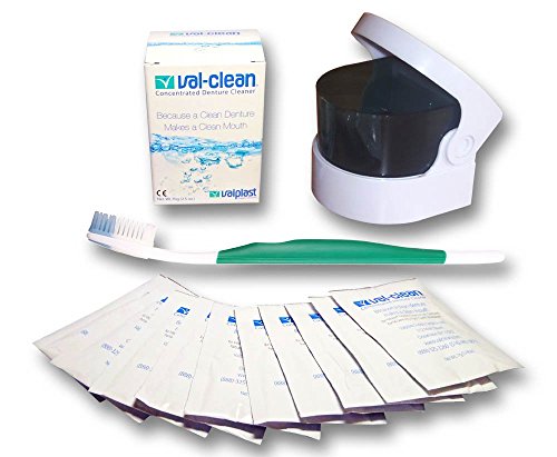 Dental Aesthetics UK Valplast Flexible Denture Care Package 12 Months Val-Clean Sachets, Sonic Cleaner, Silicone Brush (Pink Brush)