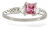 14K White Gold Genuine Square Pink Tourmaline and Diamond Filligree Ring