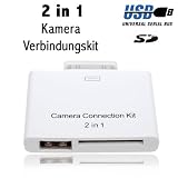USB Anschluss 2.0 (autm. umschalten) für iPad 1 und iPad 2G,iPad Kamera Connection Kit/ SD SDHC Card Reader *** mit der neuesten iOS getestet (iOS 5)***