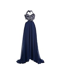 Sweetheart 2015 Halter Chiffon Applique Lace Backless Evening Dress/Homecoming Dress/Prom Dress/Wedding Party Dress  with a Brush/Sweep Train 