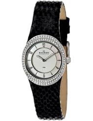 Skagen Womens 566XSSLB8 Steel Black Leather & Glitz Watch