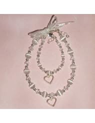 Made in America! Mom and Me, Sterling Silver Bracelet Set for Mother and Daughter. This Beautiful Keepsake Uses Beautiful Cats Eye and Genuine Lead-free Crystals with Matching Heart Charms. Mothers Bracelet Is Adjustable 7-71/2" and Daughters Size Medium 1-5 Years, 5-5.5 Inches