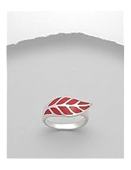 Red Resin Leaf Reconstructed stones Ring In 92.5 Sterling Silver