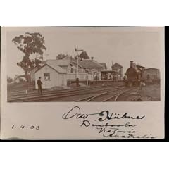 1903 Fotoak Bahnhof mit Dampfzug Dimbola Victoria Australien n. Leipzig