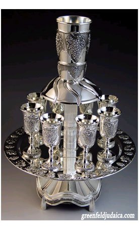 Grapes Motifs Silver Plated 8 Cup Kiddush Wine Fountain
