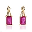 Earrings With 1.29ctw Precious Stones - Genuine Clean Diamonds and Rubies Made in Yellow Gold Length 13mm
