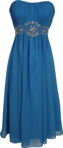 Strapless Chiffon Goddess Gown Prom Dress Formal Knee-Length Junior Plus Size, Medium, Blue