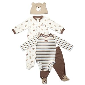 Newborn Boys Brown Bear Layette Cuddle Me 4pc Set
