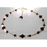 January-Garnet 14kt Gold Filled Beaded Swarovski Crystal Anklets - Adjustable Ankle Bracelets
