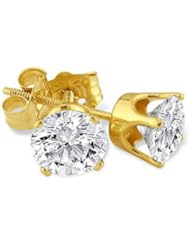 14k Yellow Gold Brilliant Round Cut Diamond Stud Earrings 2 Carats