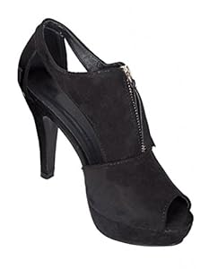 Women's Black Cut Out Zip Front Platform Shoes (Black, US 8 - UK 6)