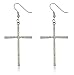 2 Pairs of Silvertone Thin Cross Drop Earrings with Stones (R-1939)