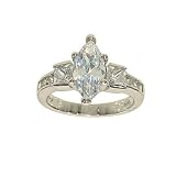 Marquis Cubic Zirconia Solitaire Fashion Ring with Princess Cut Channel Set Side Stones in Rhodium Plate