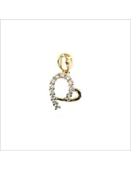 14k Yellow Gold, Heart Pendant Charm Lab Created Gems 10mm Wide