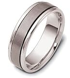 6.5mm Titanium & 18 Karat White Gold Flat Style Wedding Band Ring