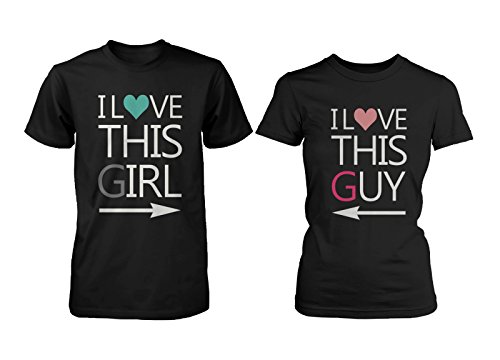 Cute His and Hers Matching Couple T-Shirts - I Love This Guy and Girl