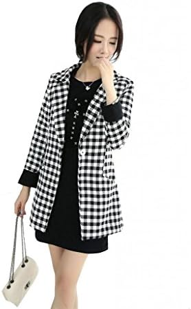 Erlion Women Winter Plus Size Check Fashion Woolen Trench Coat 2XL-6XL