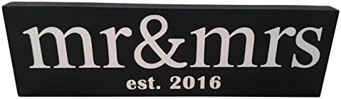 Mr & Mrs est 2016 Wedding Gift Wood Sign Vintage handmade, Unique Decoration Idea, Perfect for wedding photo prop / Bridal Shower / NewlyWed Wall Decor - 100% Solid Pine Wood - ( Black )