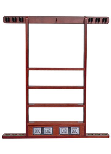 Sterling Economy Wall Rack, Mahogany, 6 Cue w/Ball Rack & Scorers